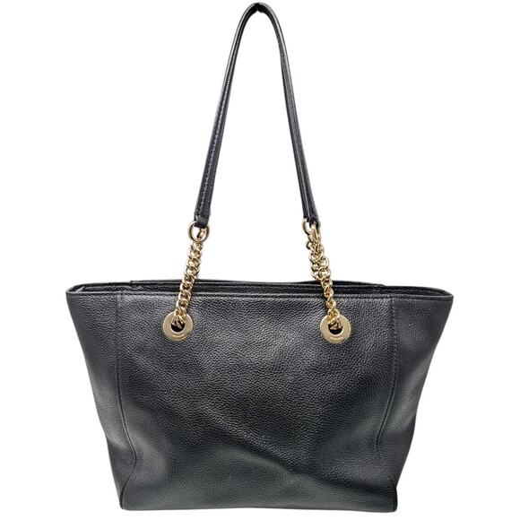 Coach Black Pebble Leather Gallery Chain Tote Shoulder Bag Gold Hardware - Picture 2 of 6